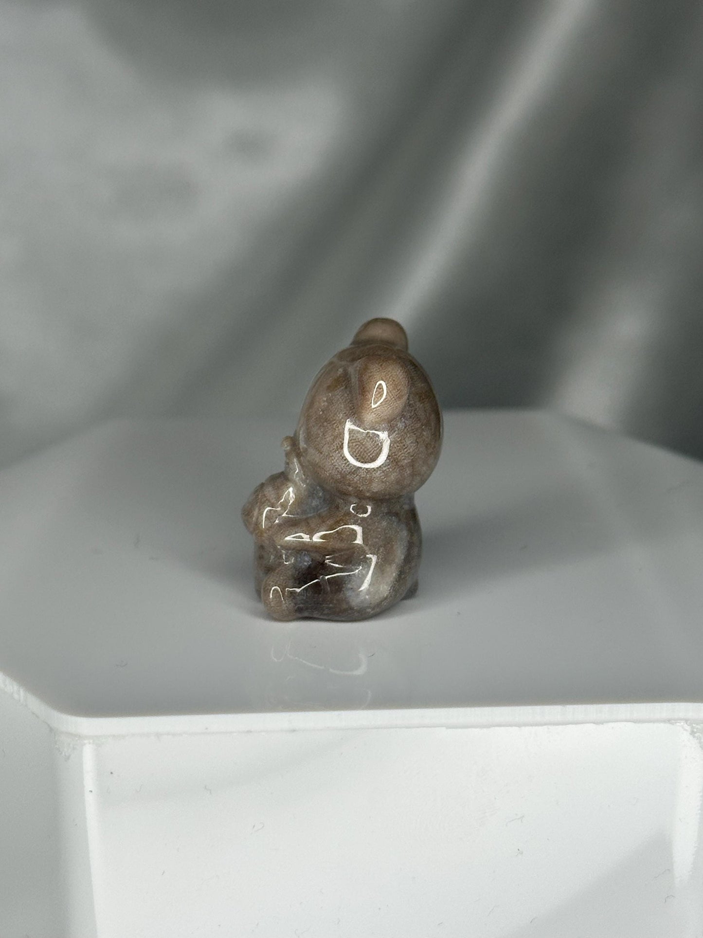 Fossilized Coral Teddy Bear with Cat Carving | Hand-Carved Gemstone Figurine | Cute Crystal Animal Sculpture | Unique Gift Idea