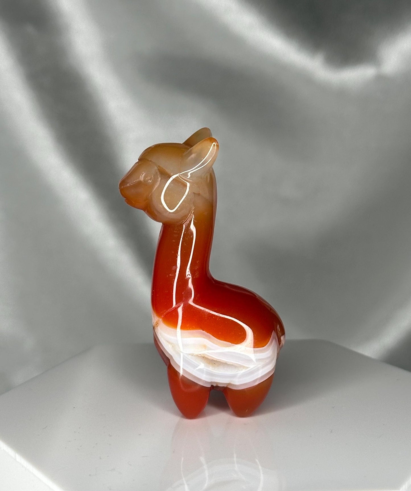 Carnelian Alpaca Carving | Hand-Carved Crystal Animal Figurine | Natural Orange Gemstone Alpaca | Cute Collectible Gift for Home or Décor