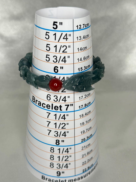 Blue Water Jade Bracelet with Red Agate Ouroboros Dragon Bead, Crystal for Renewal, Calm Energy, Protection & Spiritual Balance