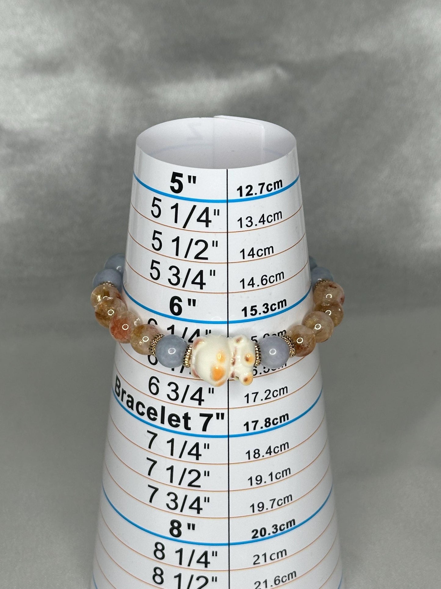 Angelite & Citrine Bracelet with Teddy Bear Bead, Comforting Crystal Jewelry for Joy, and Inner Warmth