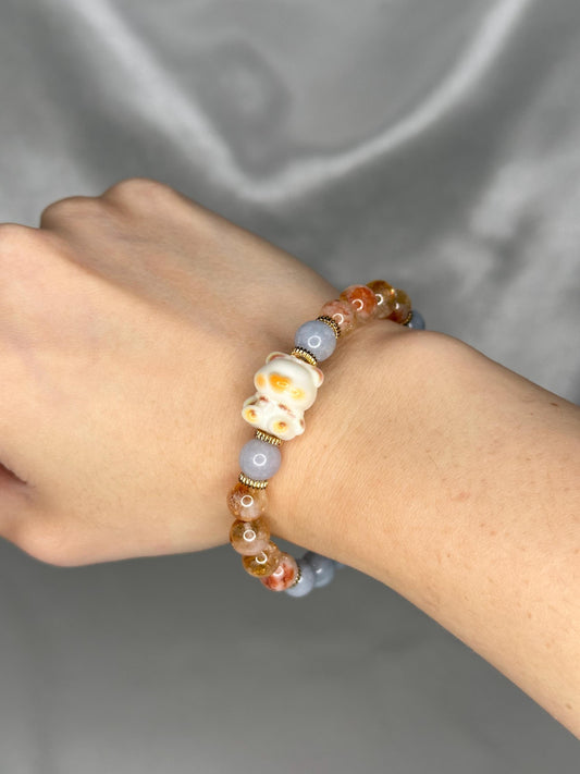 Angelite & Citrine Bracelet with Teddy Bear Bead, Comforting Crystal Jewelry for Joy, and Inner Warmth