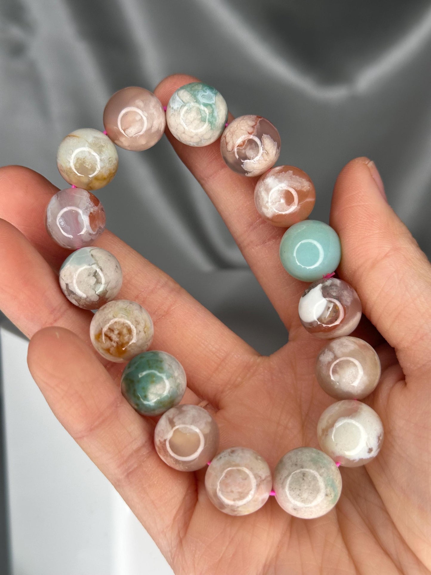 Flower Agate Bracelet | Natural Pink & White Gemstone Bracelet | Soft Feminine Crystal Jewelry for Growth and Inspiration | Thoughtful Gift