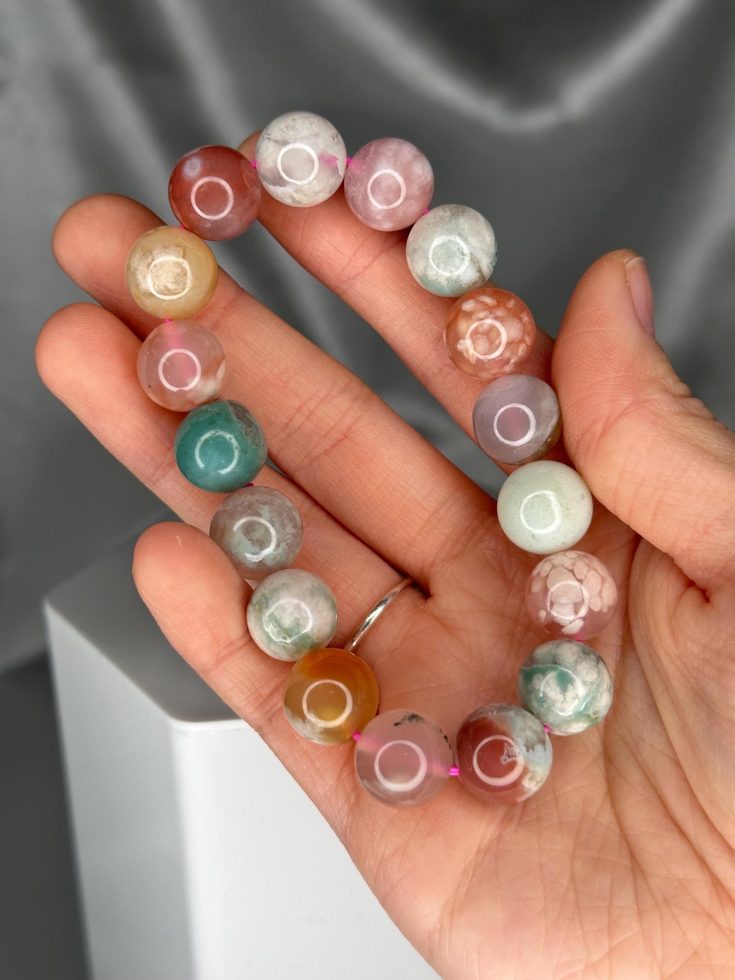 Flower Agate Bracelet | Natural Pink & White Gemstone Bracelet | Soft Feminine Crystal Jewelry for Growth and Inspiration | Thoughtful Gift