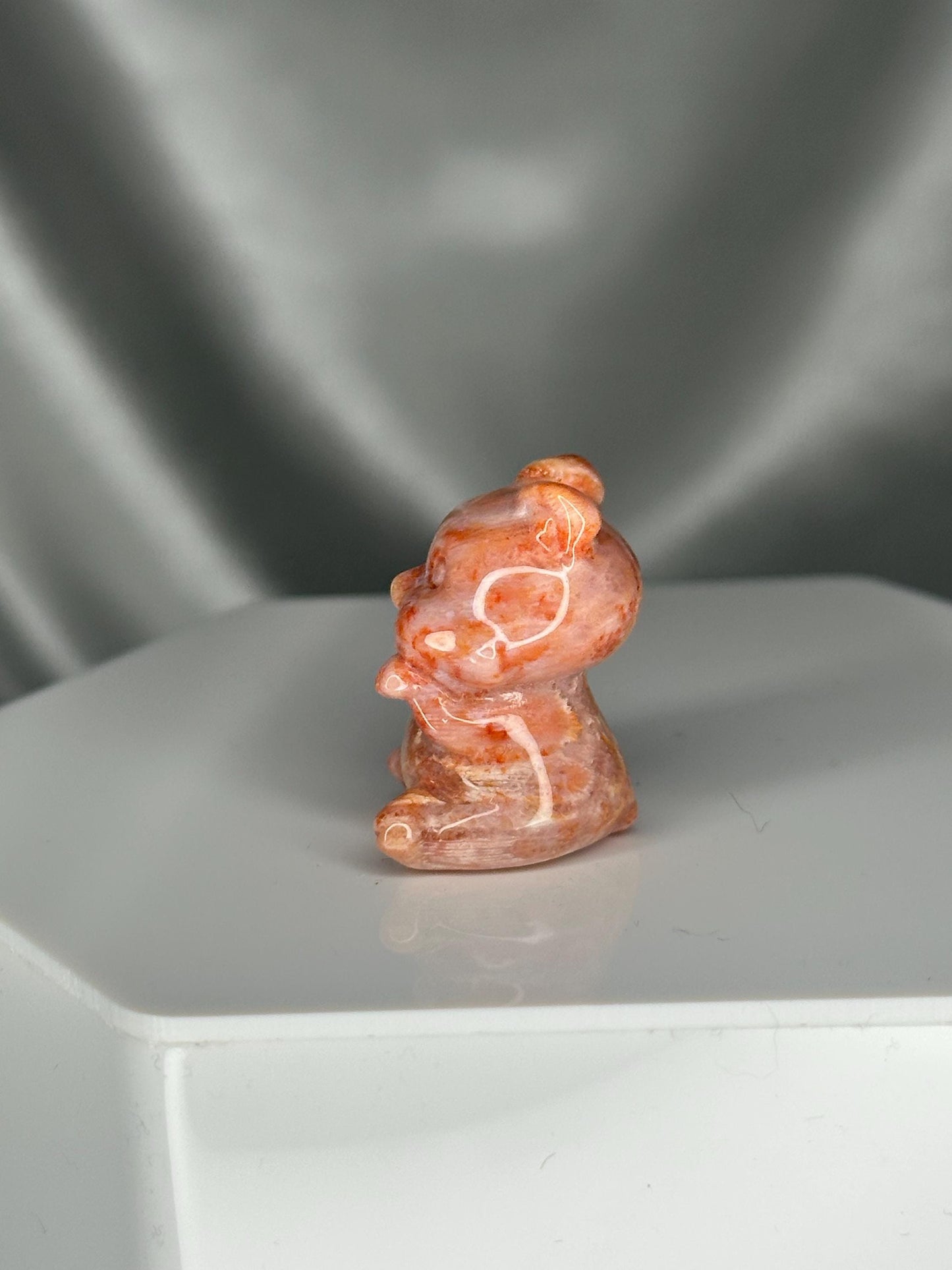 Mini Coral Playful Kitty Crystal Carving | Cute Cat Figurine | Small Gemstone Animal Sculpture | Adorable Cat Lover Gift Idea