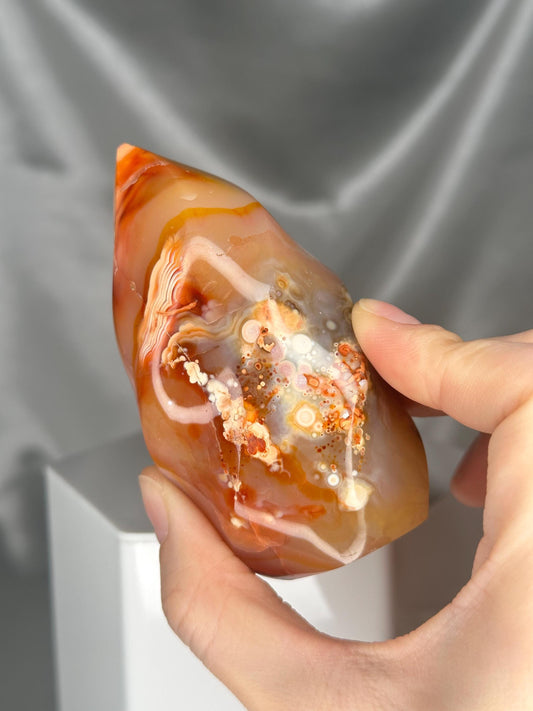 Carnelian Flame with Orbicular Patterns | Natural Carnelian Carving | Unique Orange Agate Flame for Decor & Crystal Collectors