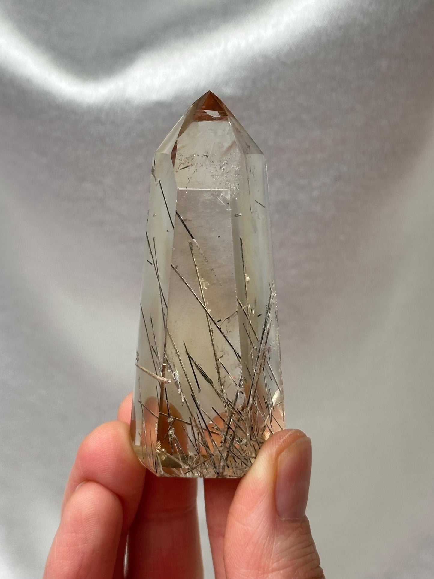 RARE Rutile Citrine Tower | Polished Citrine Quartz Point with Needle Inclusions | Natural Yellow Crystal Mineral for Display & Collections