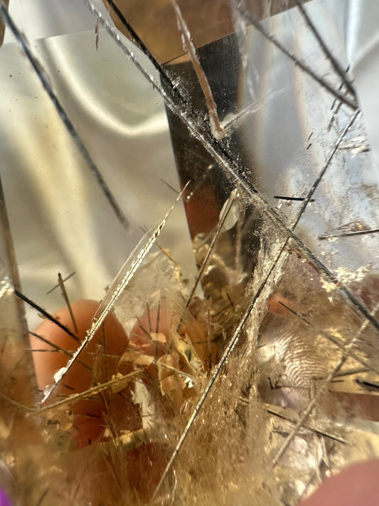 RARE Rutile Citrine Tower | Polished Citrine Quartz Point with Needle Inclusions | Natural Yellow Crystal Mineral for Display & Collections