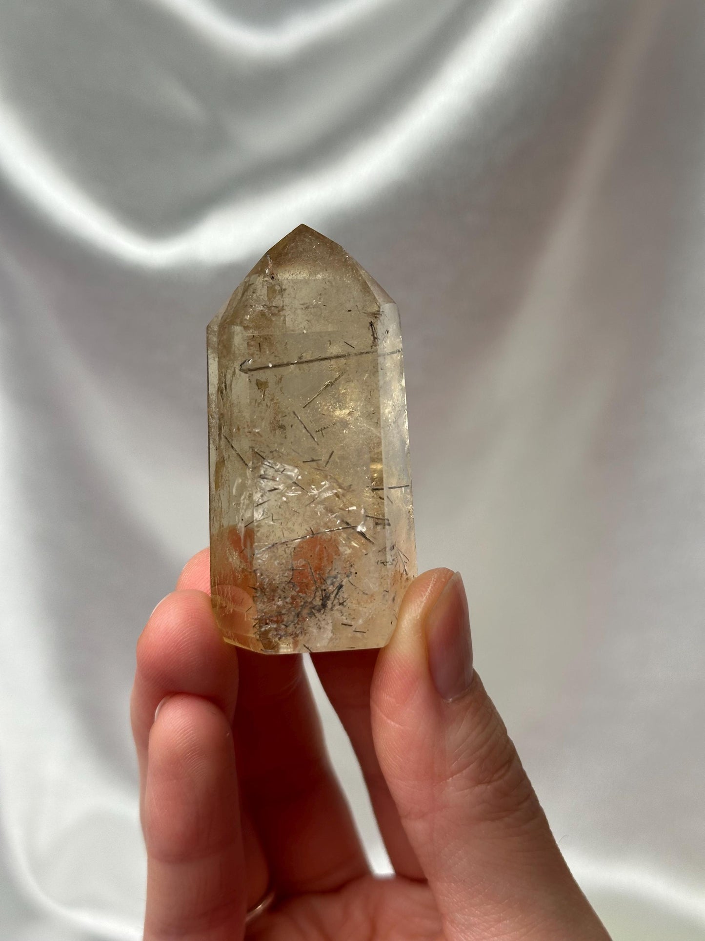 RARE Rutile Citrine Tower | Polished Citrine Quartz Point with Needle Inclusions | Natural Yellow Crystal Mineral for Display & Collections