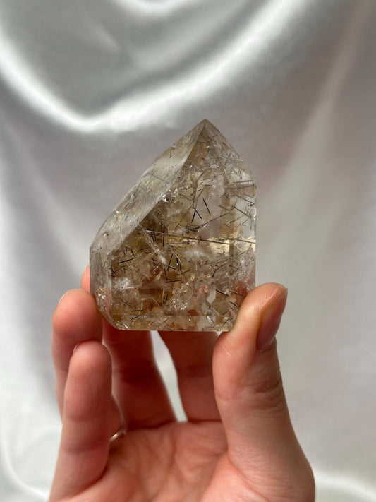 RARE Rutile Citrine Tower | Polished Citrine Quartz Point with Needle Inclusions | Natural Yellow Crystal Mineral for Display & Collections