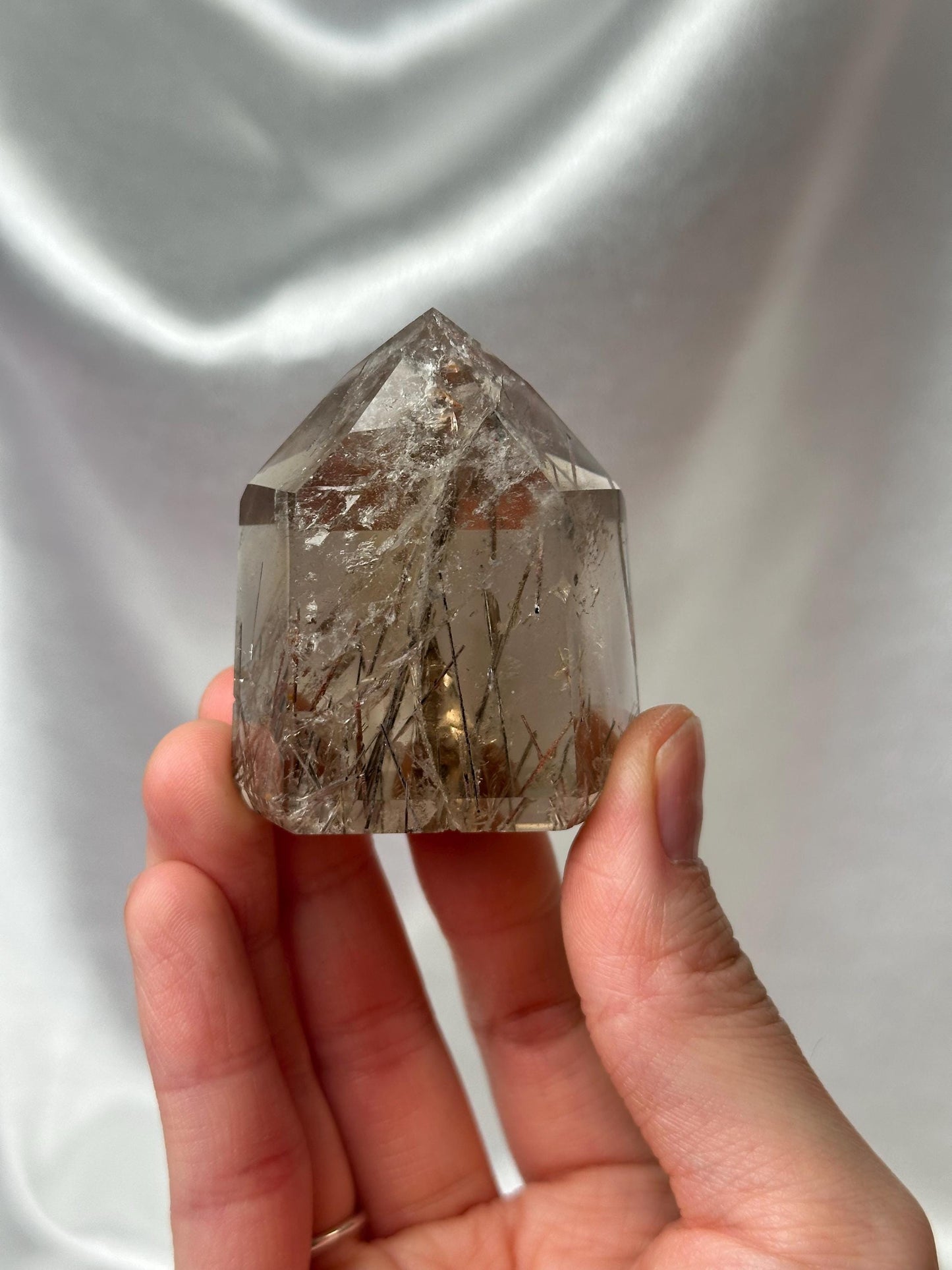 RARE Rutile Smokey Citrine Tower | Polished Citrine Quartz Point Needle Inclusions | Natural Yellow Crystal Mineral Display & Collections