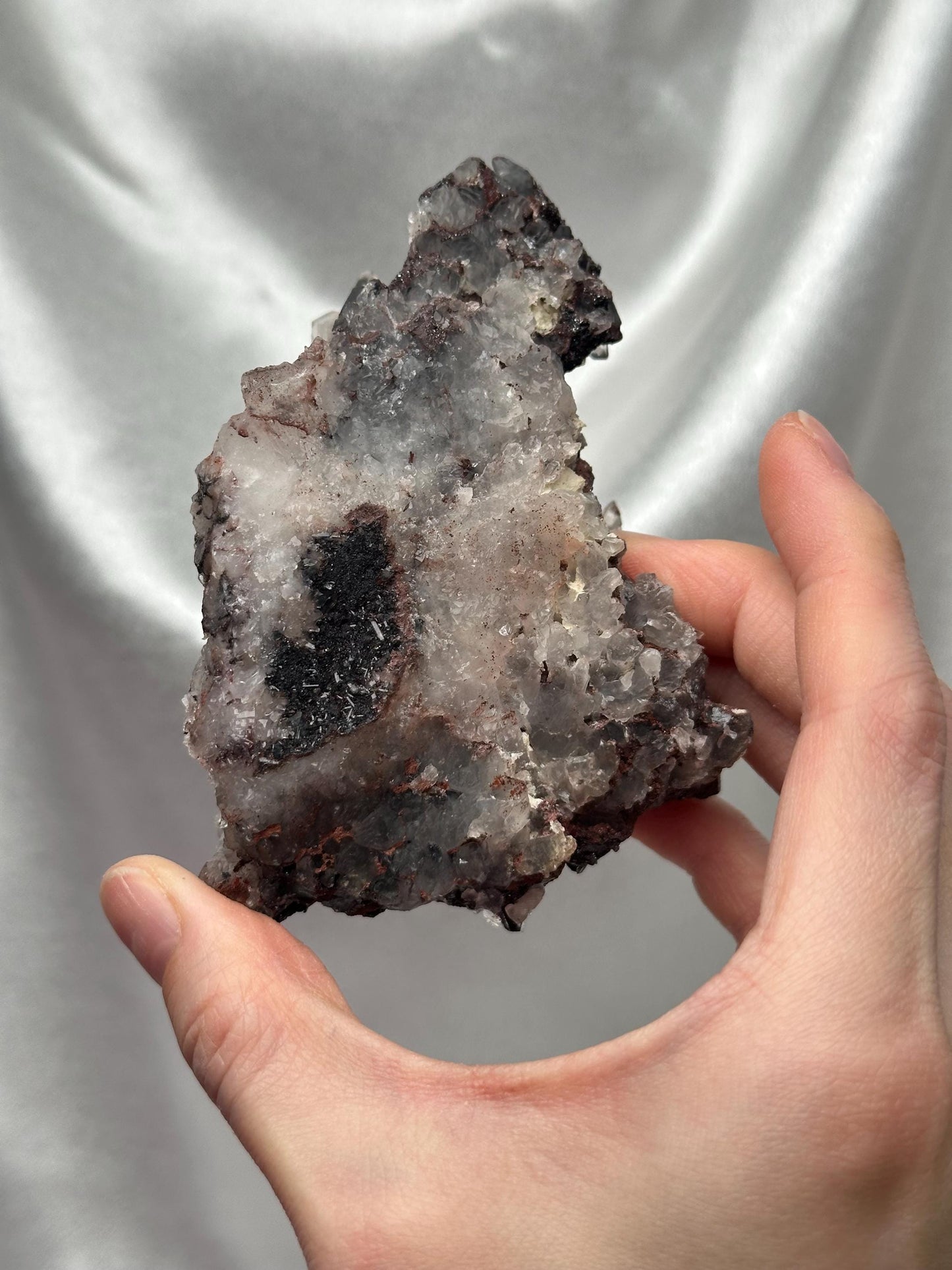 Hematite Quartz Cut Base | Natural Crystal from India | Polished Quartz with Hematite Inclusions | Unique Mineral Display Stone