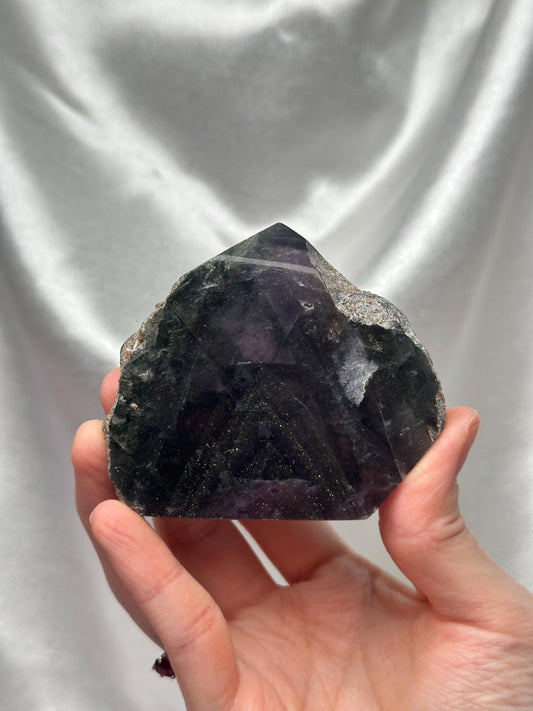 Fluorite with Pyrite Free Form UV Reactive – Polished Crystal for Focus & Confidence, Natural Gemstone Combo, Energy Tool, Unique Decor