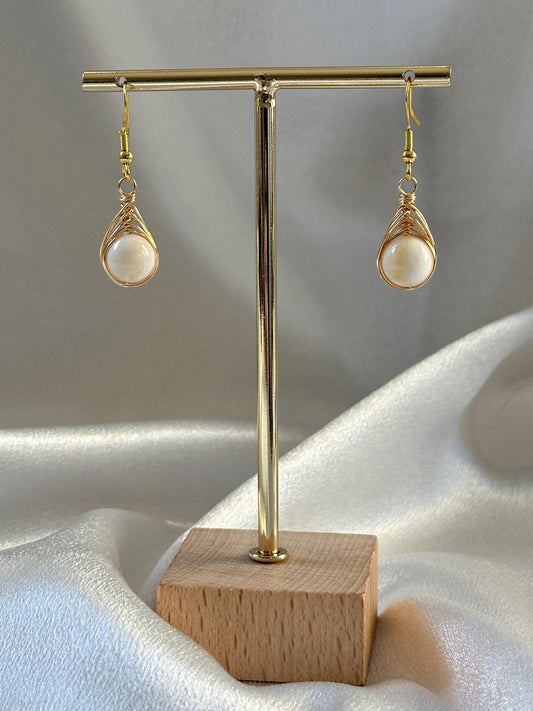 Wire Wrapped Tridacna Shell Dangle Earrings | Natural Giant Clam Shell Jewelry | Handmade Coastal Ocean Inspired Drop Earrings