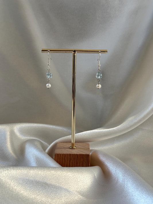 Aquamarine & Freshwater Pearl Hook Earrings | Handmade Gemstone Dangles | Natural Blue Aquamarine and Pearl Jewelry for Everyday Wear
