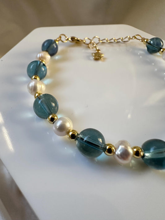 HQ Blue Fluorite with Freshwater Pearl Jewelry | Natural Gemstone Design | Handmade Blue Fluorite and Pearl Accessory