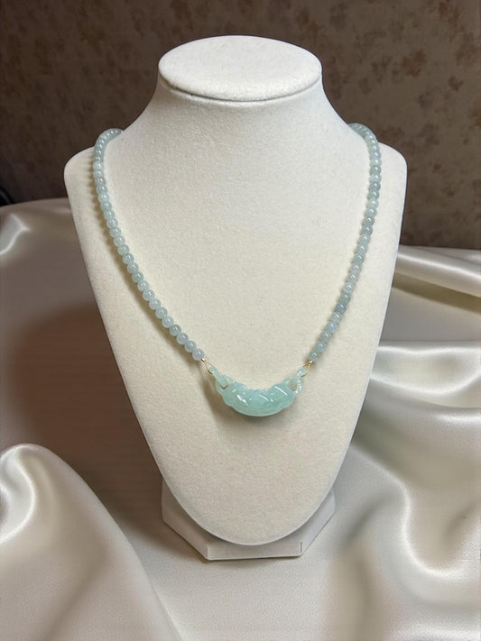 Icy Green Jade Ruyi Bead Pendant 5.4mm – Natural Jade Necklace, Carved Longevity Symbol, Elegant Crystal Jewelry, Meaningful Gift