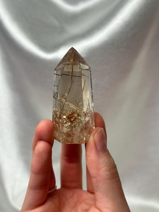 RARE Rutile Citrine Tower | Polished Citrine Quartz Point with Needle Inclusions | Natural Yellow Crystal Mineral for Display & Collections