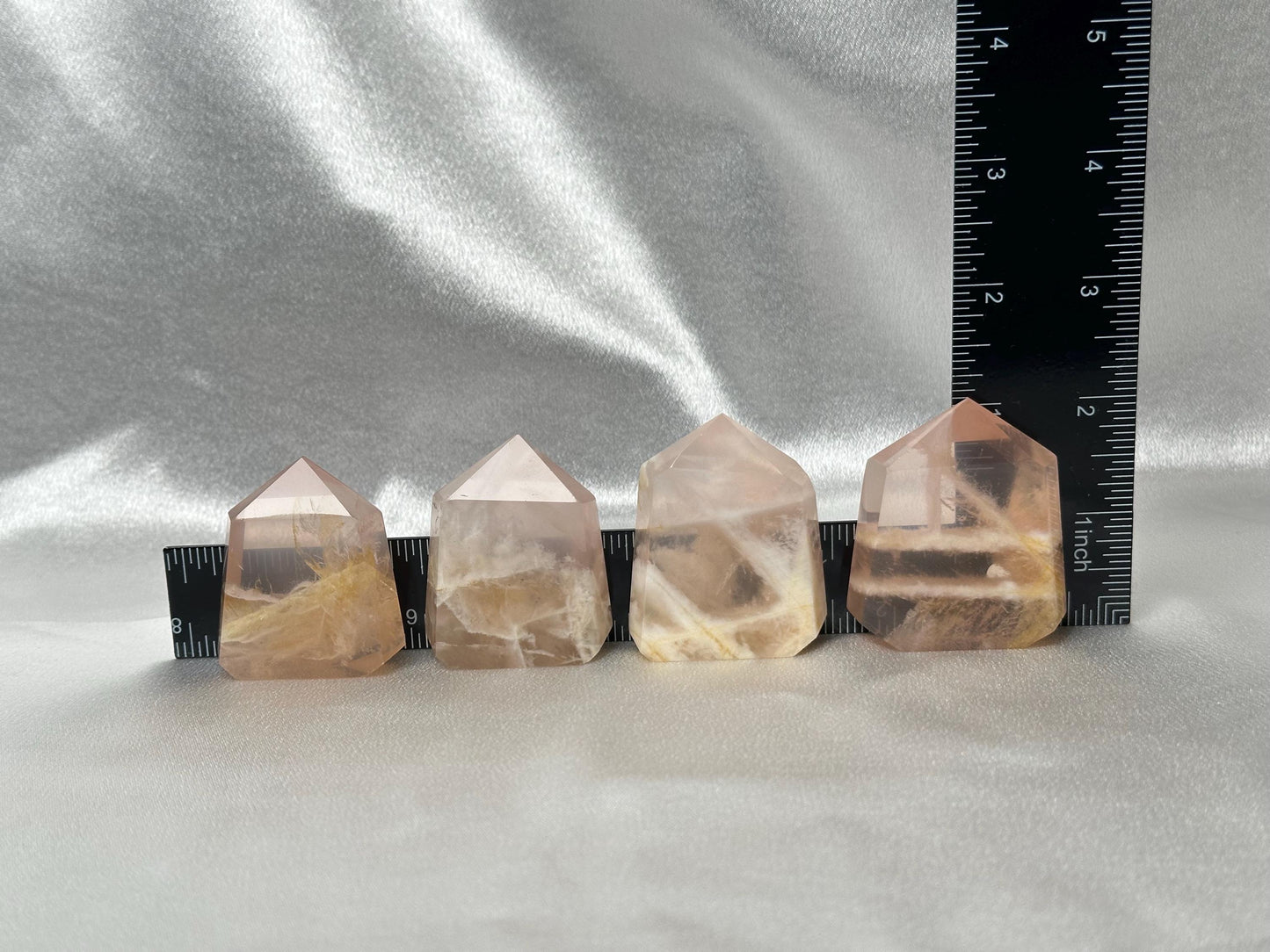 Snowflake Rose Quartz Towers - YOU PICK! | Natural Pink Quartz Crystal Points with White Inclusions | Polished Standing Mineral Specimens