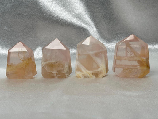 Snowflake Rose Quartz Towers - YOU PICK! | Natural Pink Quartz Crystal Points with White Inclusions | Polished Standing Mineral Specimens