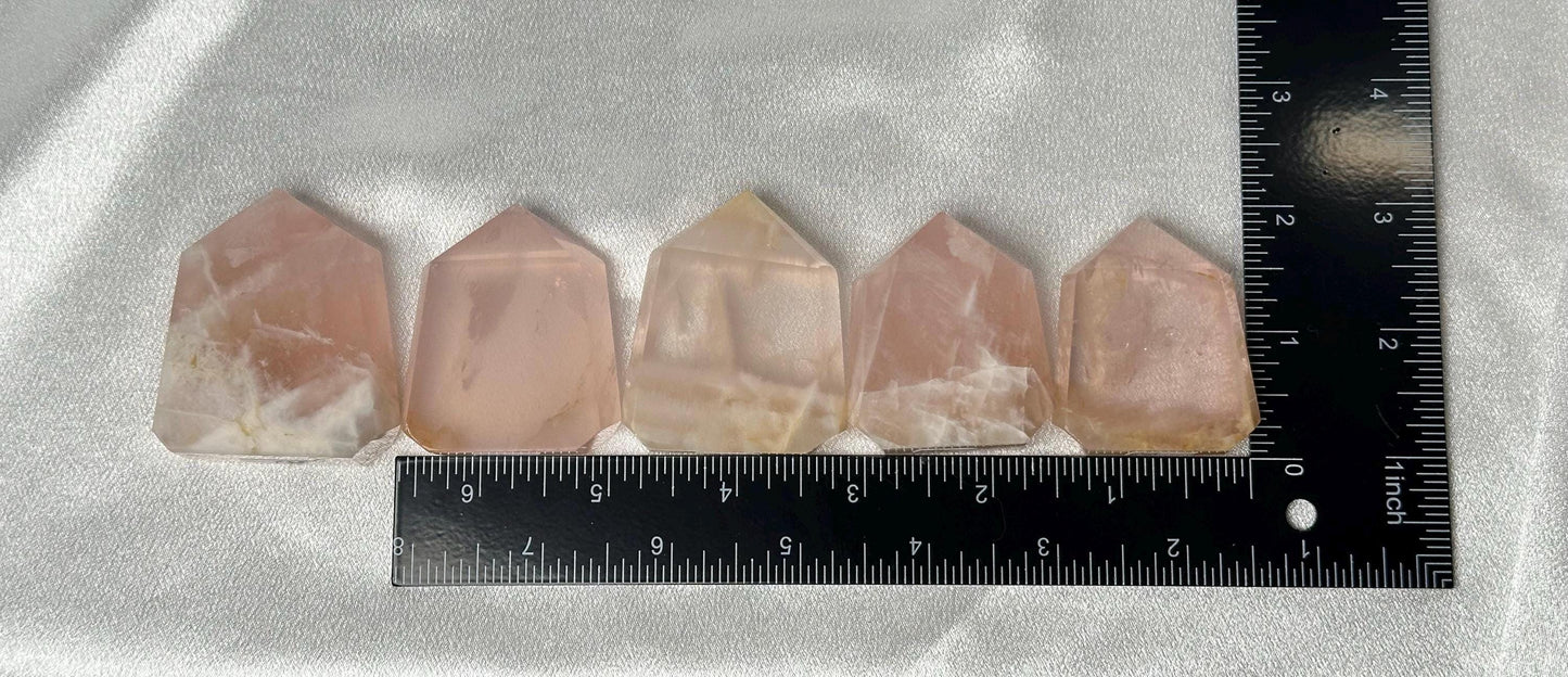 Snowflake Rose Quartz Towers - YOU PICK! | Natural Pink Quartz Crystal Points with White Inclusions | Polished Standing Mineral Specimens