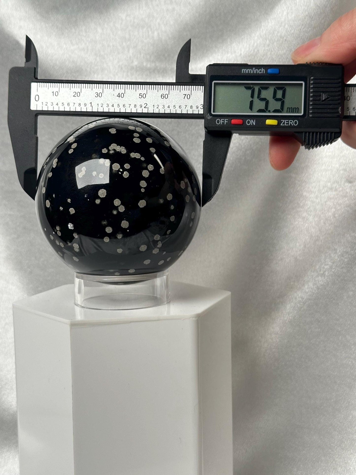 Stardust Obsidian Sphere | Natural Black Obsidian with Volcanic Dust Inclusions | Polished Volcanic Glass Mineral Specimen for Display