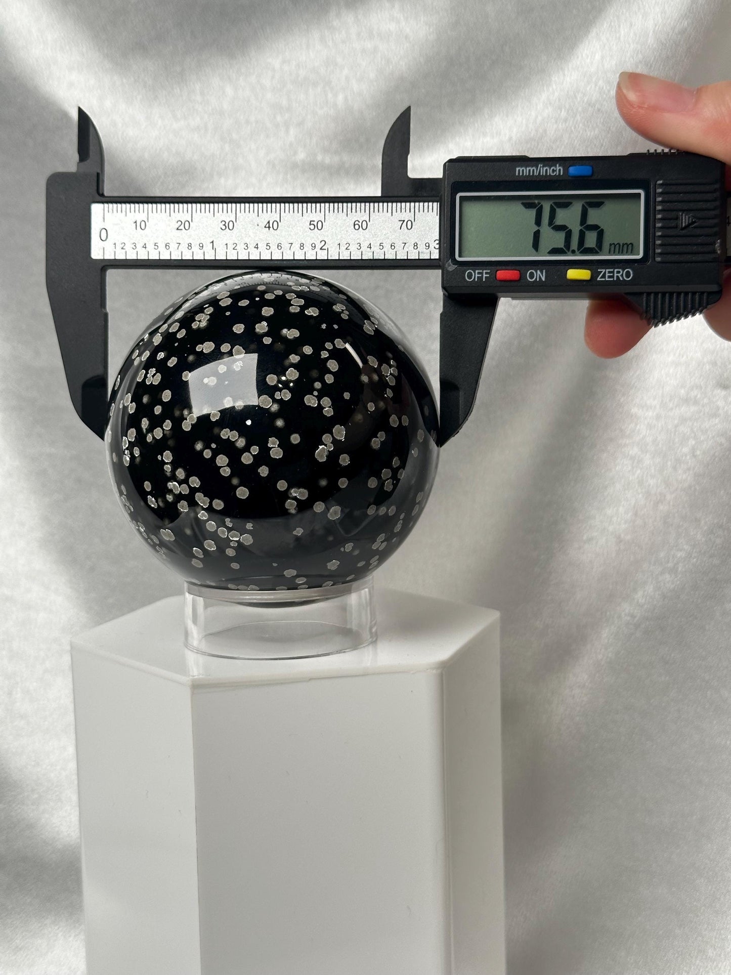 Stardust Obsidian Sphere | Natural Black Obsidian with Volcanic Dust Inclusions | Polished Volcanic Glass Mineral Specimen for Display