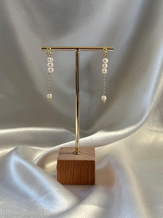 Freshwater Pearl Double Drop Earrings | Natural White Pearl Dangles | Elegant Layered Pearl Drop Earrings | Handmade Jewelry for Everyday