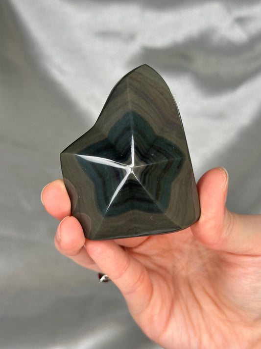 Rainbow Obsidian Star Freeform | Natural Black Obsidian Iridescent Sheen | Polished Volcanic Glass Mineral Specimen for Collectors & Display