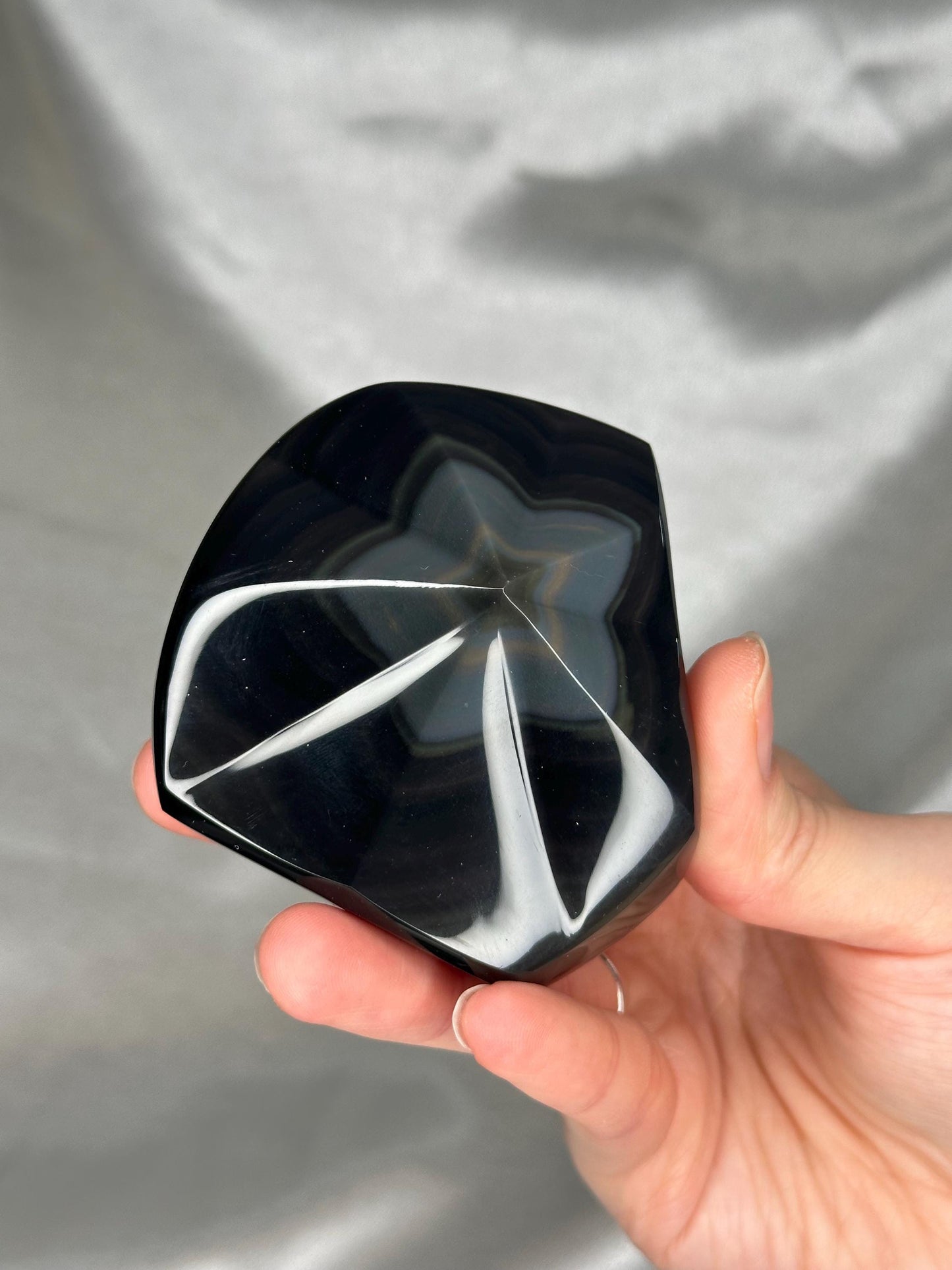 Rainbow Obsidian Star Freeform | Natural Black Obsidian Iridescent Sheen | Polished Volcanic Glass Mineral Specimen for Collectors & Display