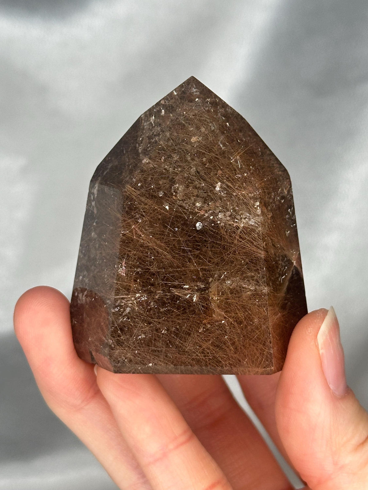 Rutile in Quartz Tower | Natural Clear Quartz Crystal with Rutile Needle Inclusions | Polished Standing Mineral Specimen Collectors Display
