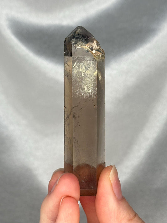 Smoky Citrine Tower with Rutile & Pink Lithium | Natural Quartz Crystal Point | Polished Standing Mineral Specimen for Collectors Display
