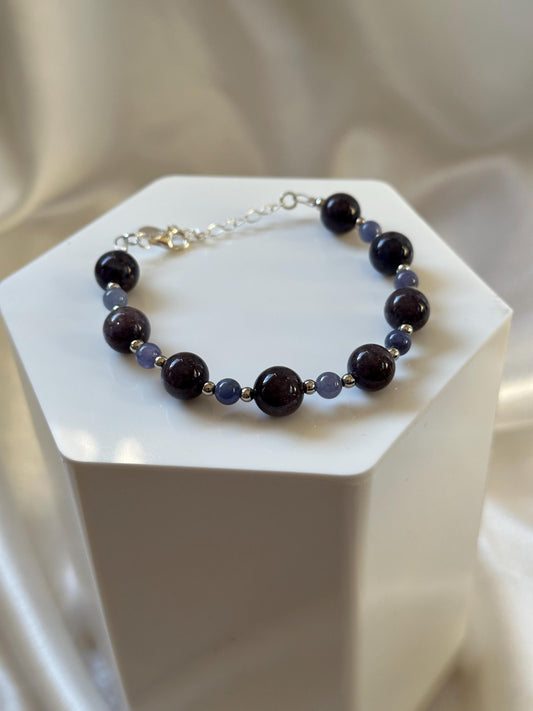 Bloodshot Iolite with Tanzanite Bracelet | Natural Gemstone Beaded Jewelry | Deep Blue Iolite and Tanzanite Crystal Bracelet