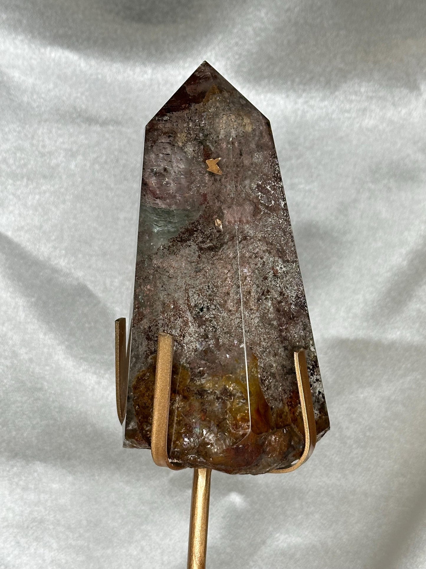Garden Quartz Tower on Stand | Scenic Lodolite Crystal for Manifestation & Insight | Unique Gemstone Display or Altar Decor