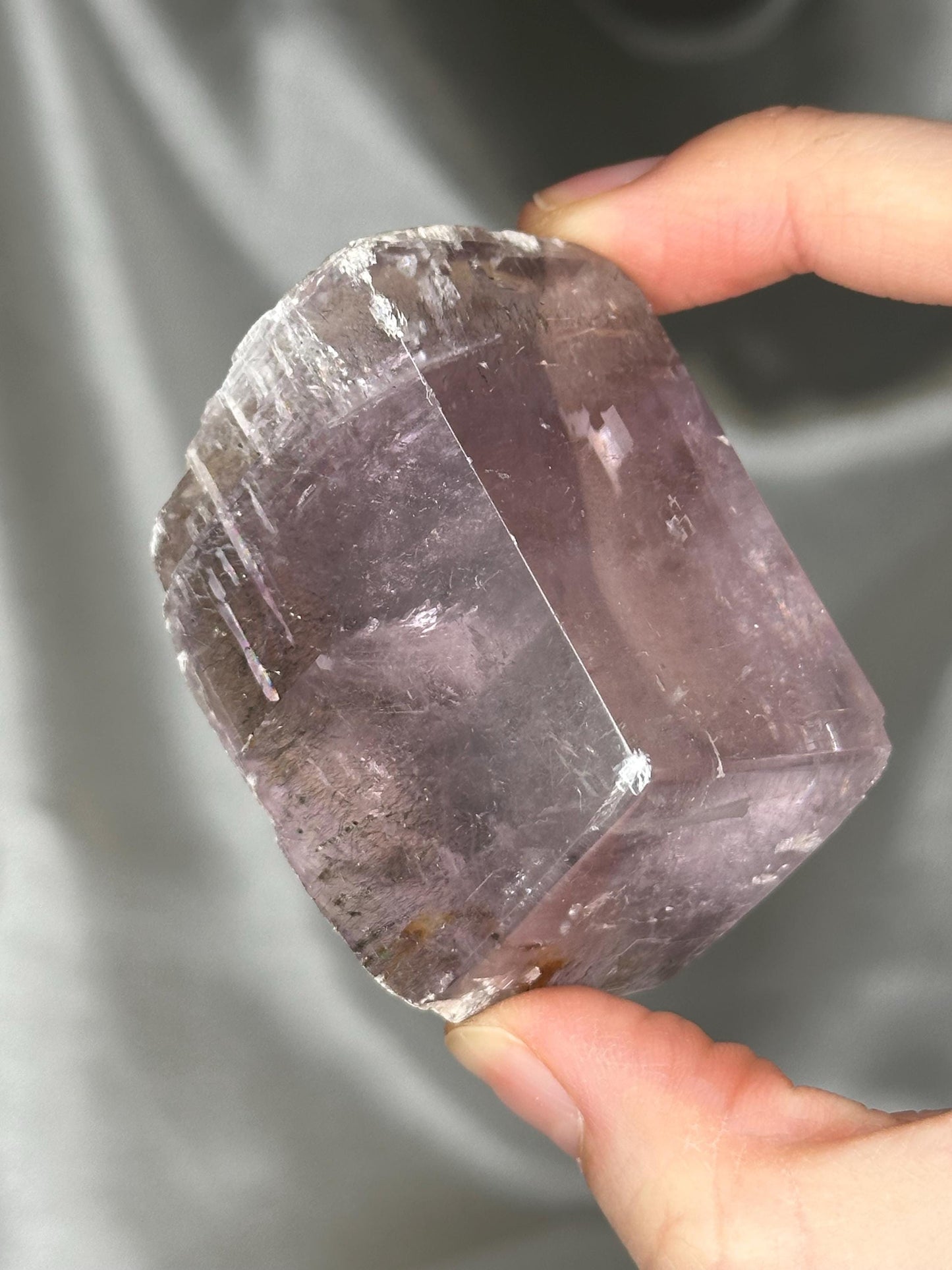 Polished Lavender Calcite with Rutile | Madagascar Purple Crystal | Natural Mineral Specimen Collection Display