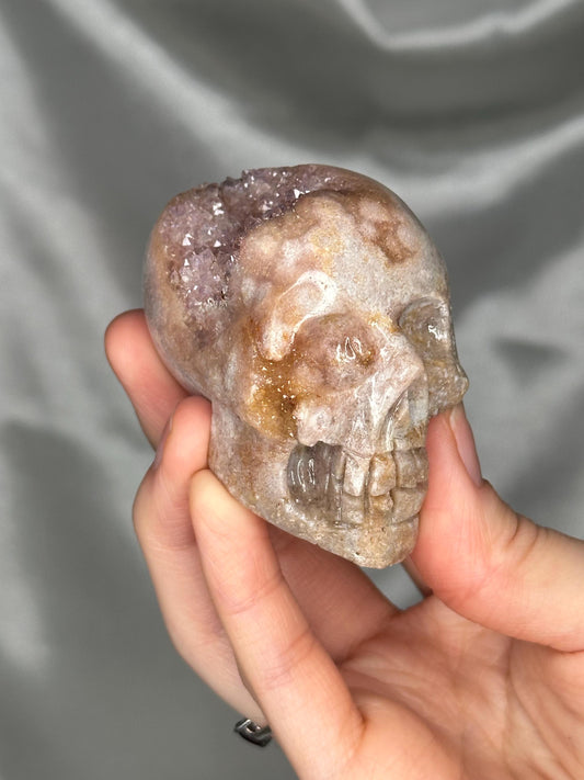 Pink Amethyst Skull Carving | Natural Pink Amethyst Crystal Sculpture | Polished Stone Skull Mineral Specimen for Collectors & Display