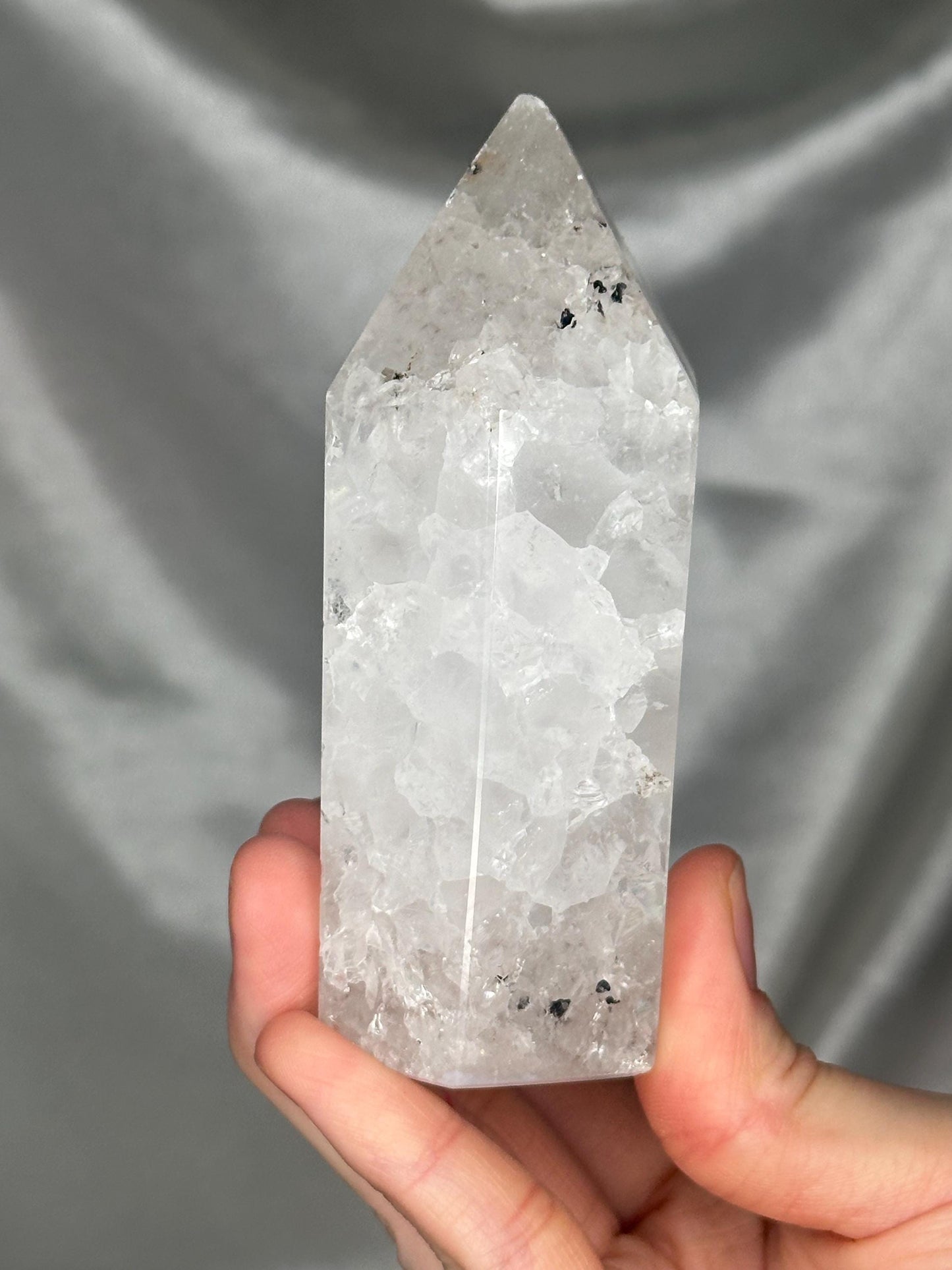 Quartz Tower with Dendritic & Iron Inclusions | Druzy Pocket with Dogtooth Calcite | Natural Inclusion Quartz Mineral Specimen