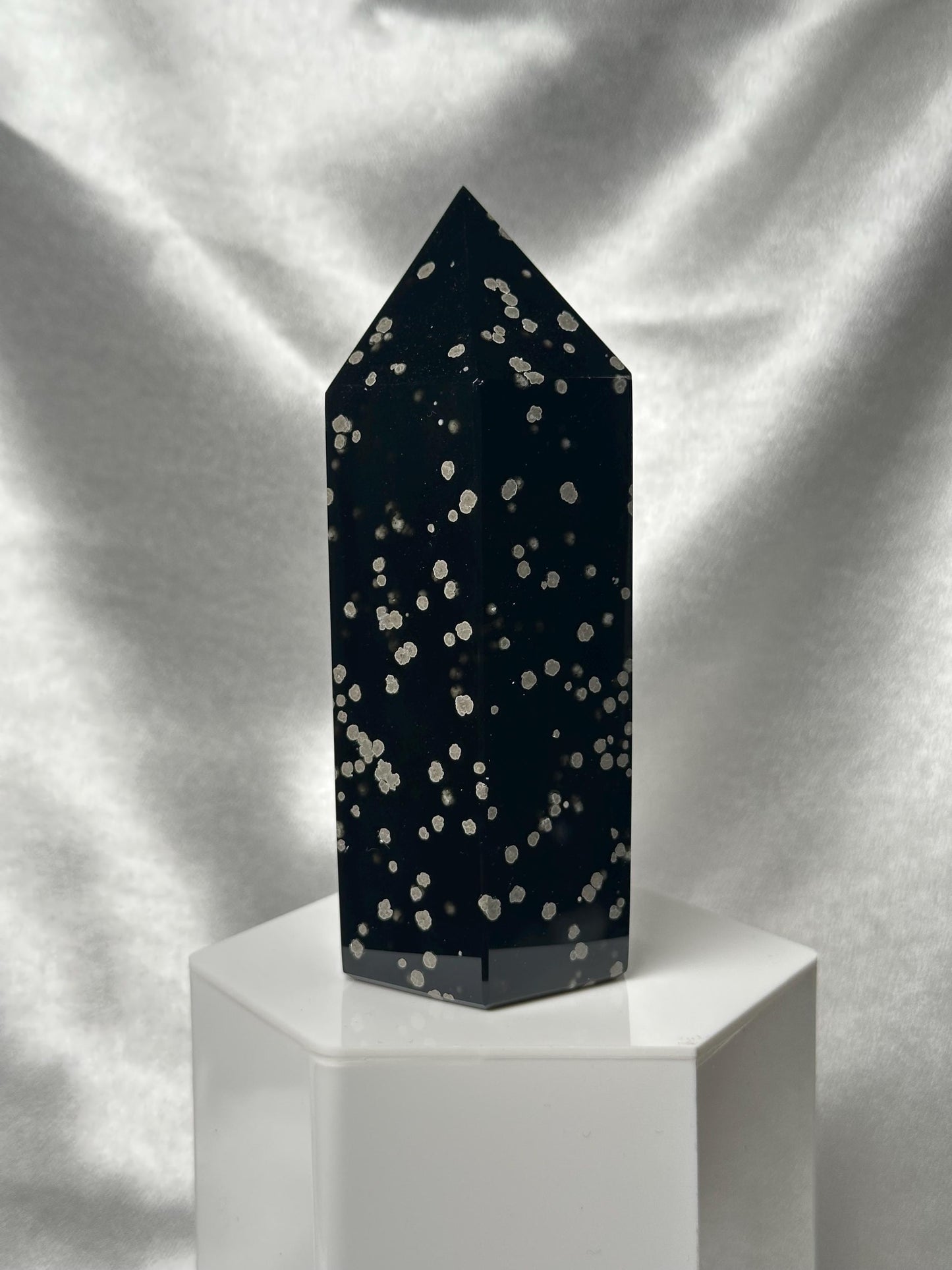Stardust Obsidian Tower | Natural Black Obsidian with Volcanic Dust Inclusions | Polished Standing Volcanic Glass Mineral Specimen Display