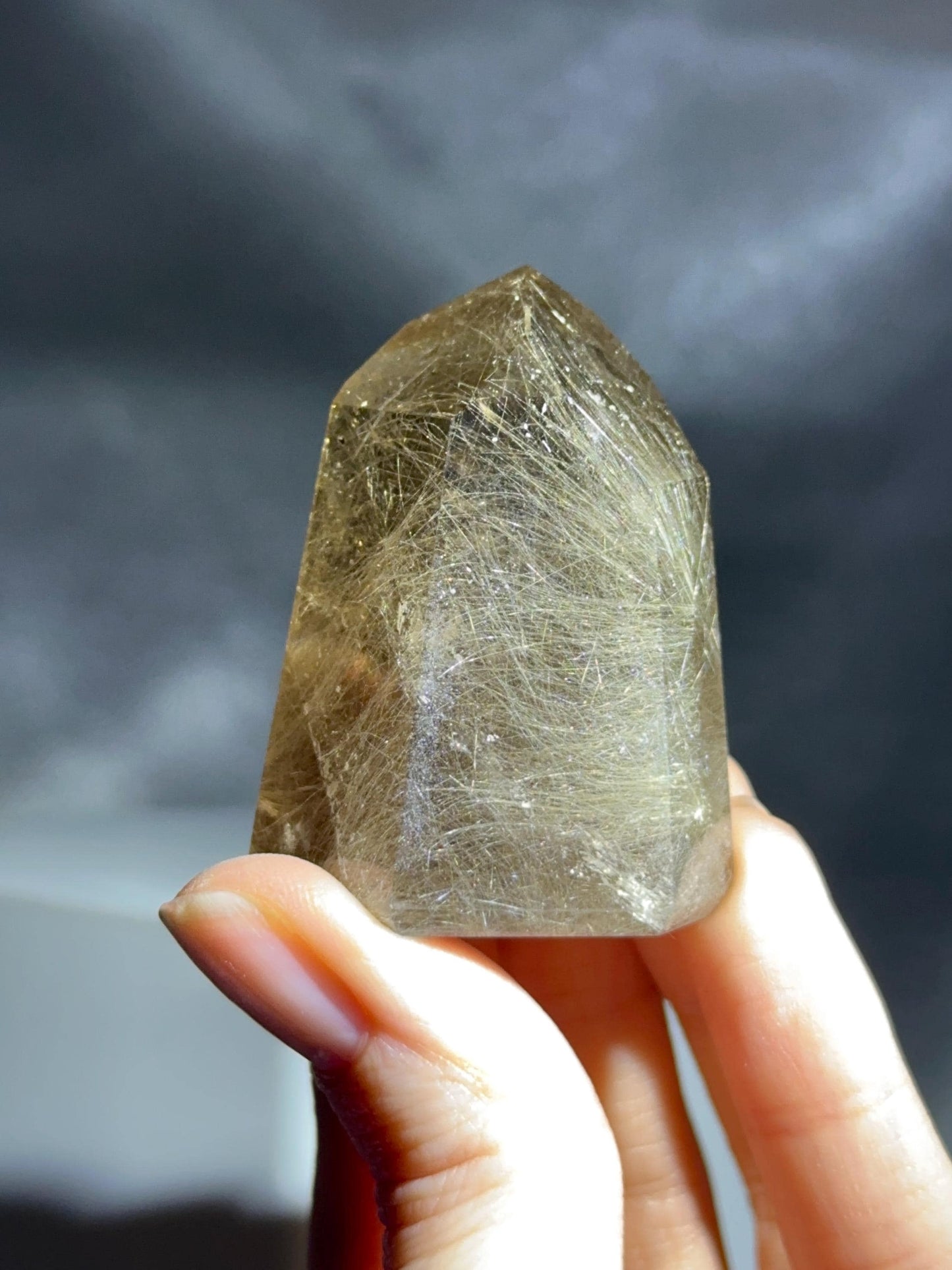 Rutile in Quartz Tower | Natural Clear Quartz Crystal with Rutile Needle Inclusions | Polished Standing Mineral Specimen Collectors Display