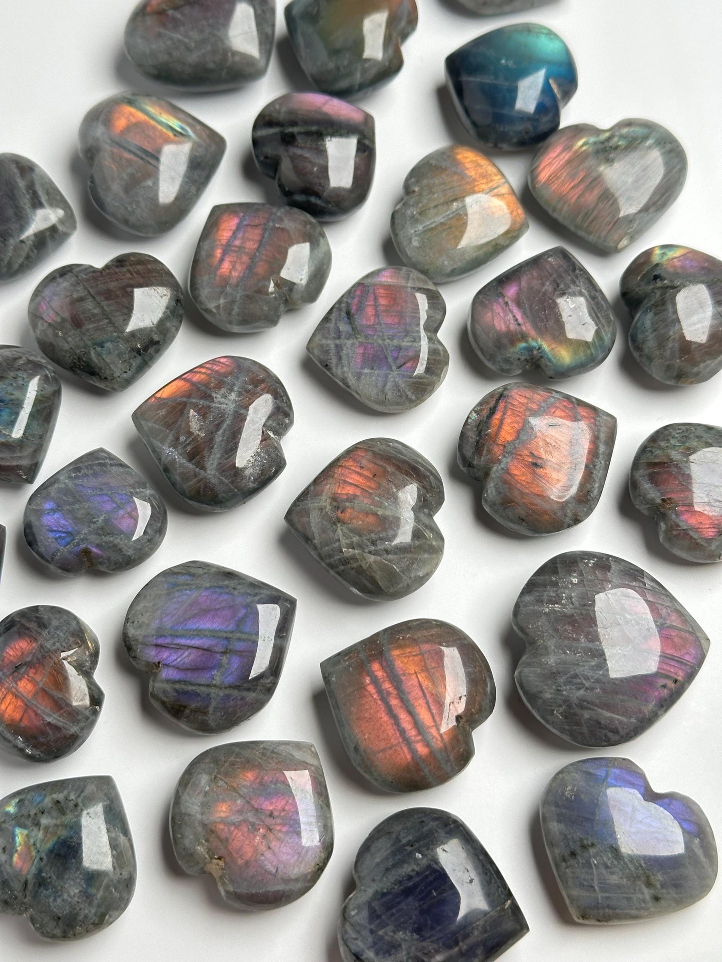 Mini Labradorite Hearts | Natural Labradorite Crystal Heart Carvings | Polished Flashy Stone Hearts | Mineral Specimens Collectors & Display