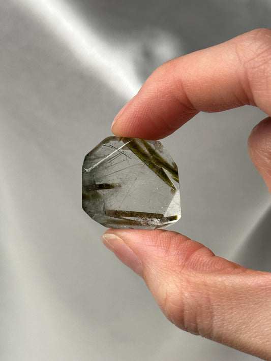 Polished Green Epidote with Green Rutile in Quartz | Natural Inclusion Quartz Crystal | Unique Mineral Specimen for Collectors & Display