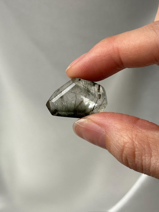 Polished Green Epidote with Green Rutile in Quartz | Natural Inclusion Quartz Crystal | Unique Mineral Specimen for Collectors & Display