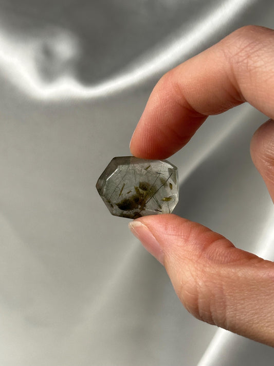 Polished Green Epidote with Green Rutile in Quartz | Natural Inclusion Quartz Crystal | Unique Mineral Specimen for Collectors & Display