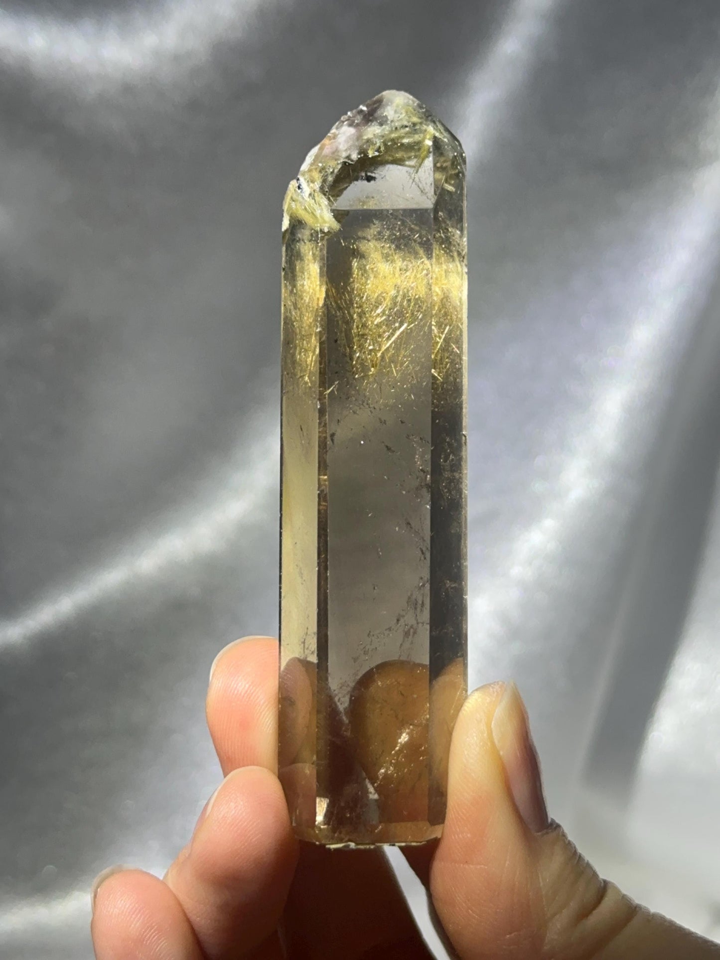Smoky Citrine Tower with Rutile & Pink Lithium | Natural Quartz Crystal Point | Polished Standing Mineral Specimen for Collectors Display