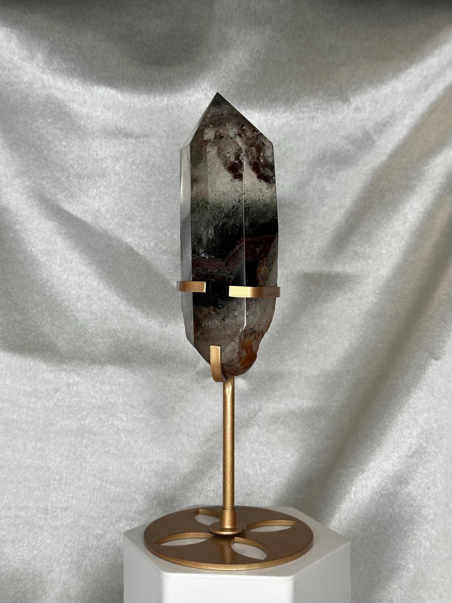 Garden Quartz Tower on Stand | Scenic Lodolite Crystal for Manifestation & Insight | Unique Gemstone Display or Altar Decor