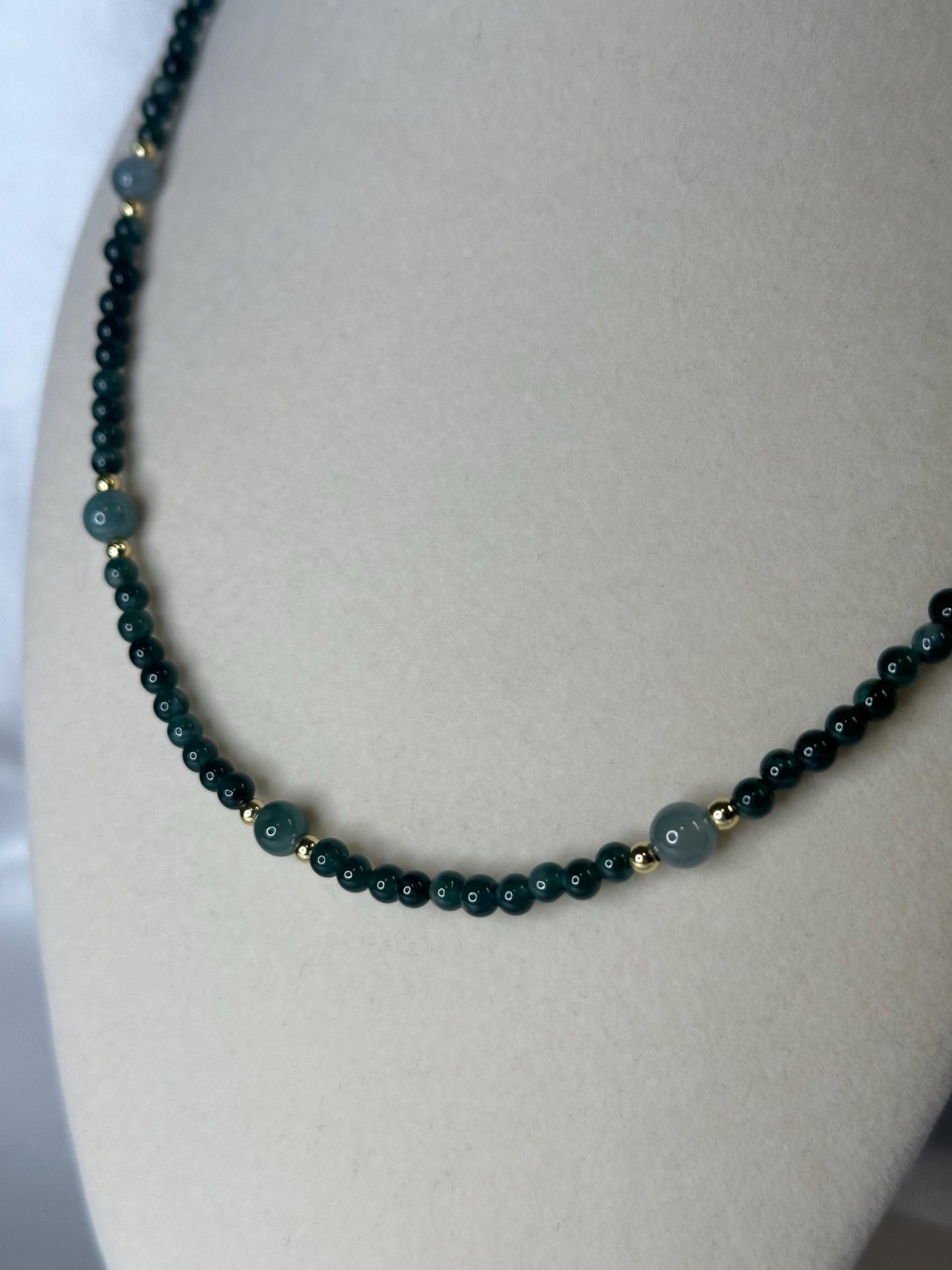 Jade Beaded Necklace | Natural Jade Beads | 14k Gold Plated Spacer Beads | Handmade Gemstone Necklace Jewelry