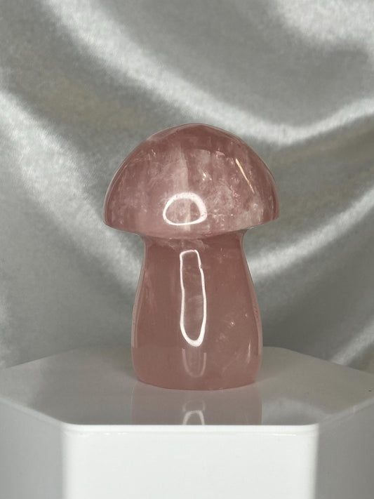 Rose Quartz Mushroom Carving | Natural Pink Quartz Crystal Sculpture | Polished Stone Mushroom Mineral Specimen for Collectors & Display