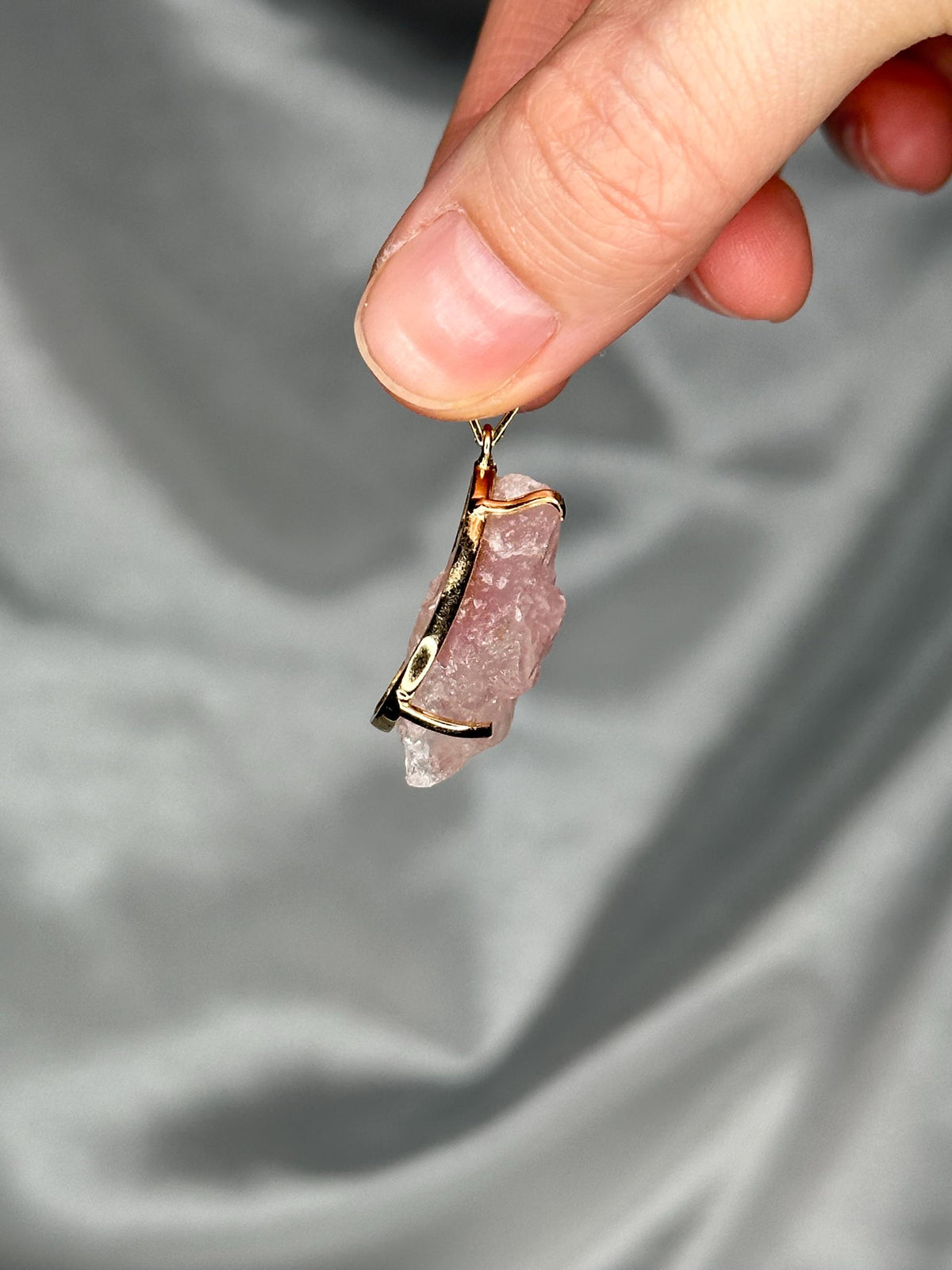 Crystallized Rose Quartz Pendant | Natural Pink Quartz Crystal Growth | Gold Plated Setting Pendant | Polished Gemstone Jewelry Necklaces