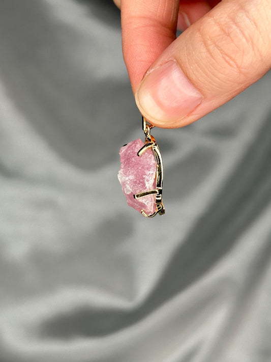Crystallized Rose Quartz Pendant | Natural Pink Quartz Crystal Growth | Gold Plated Setting Pendant | Polished Gemstone Jewelry Necklaces