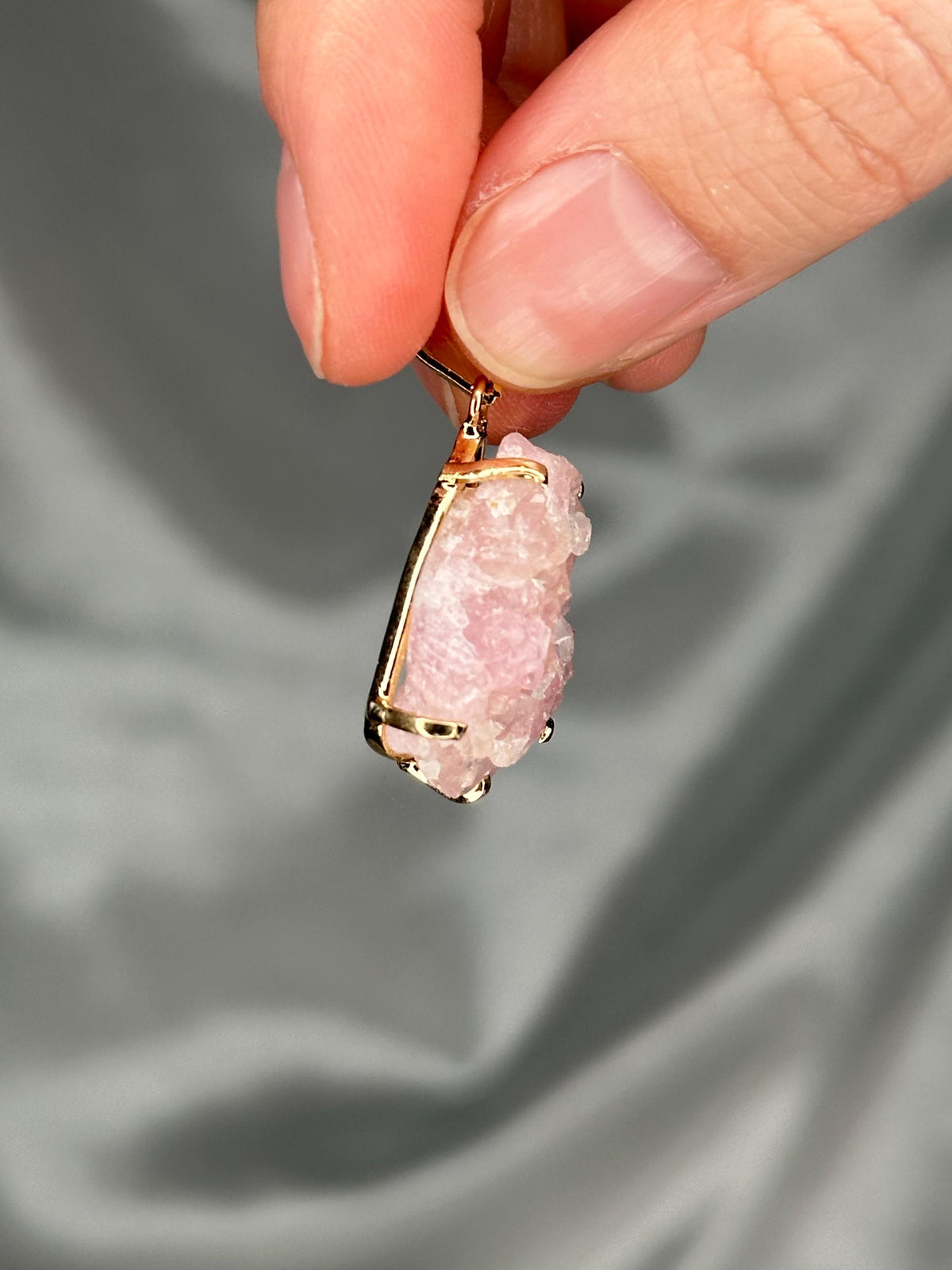 Crystallized Rose Quartz Pendant | Natural Pink Quartz Crystal Growth | Gold Plated Setting Pendant | Polished Gemstone Jewelry Necklaces