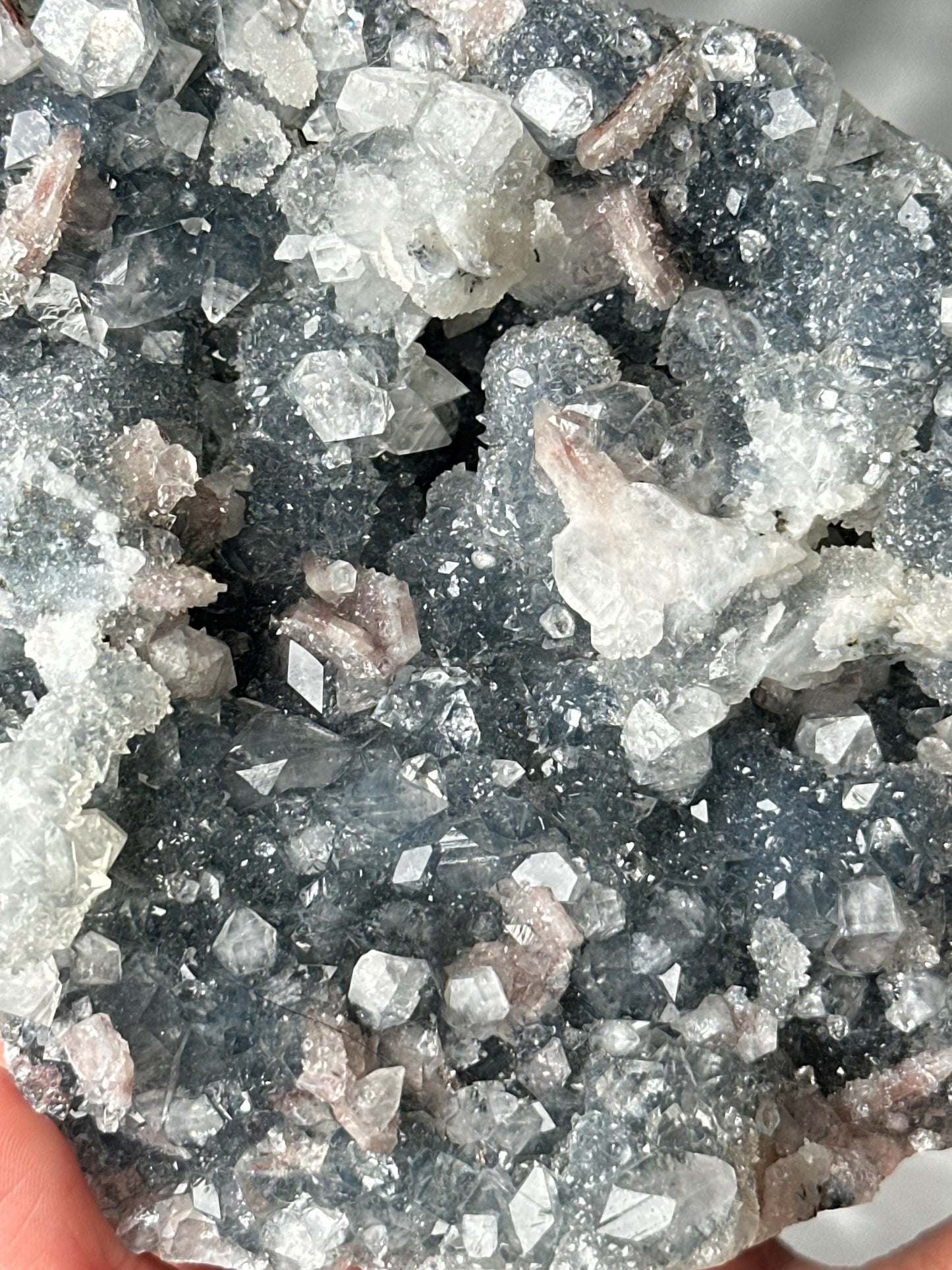 Blue Chalcedony with Apophyllite, Stilbite & Hematite | Natural Multi-Mineral Crystal Specimen | Unique Collector Display Stone